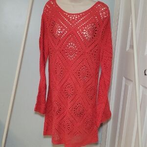 Joie Vibrant Red Crochet Swim Cover Up Bohemian Dress NWT Size Medium